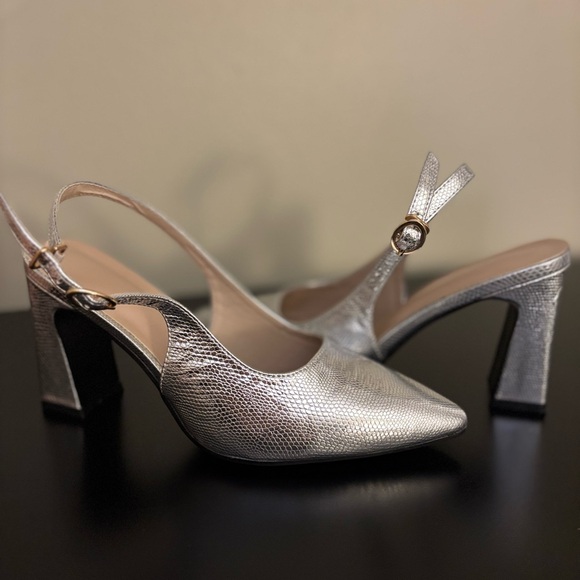 SHEIN Silver Textured Slingback Heels - Picture 1 of 4